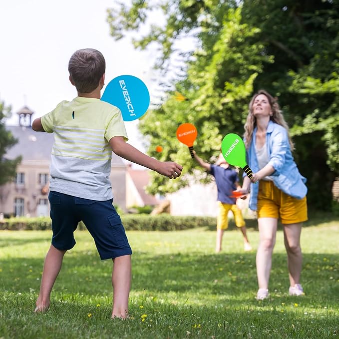 EVERICH TOY Paddle Ball Set, Badminton Set 4 Rackets, Great Gifts Easter Basket Stuffers for Kids Teens Adults and Family, Fun for Beach, Yard, and Lawn Play All Year Round