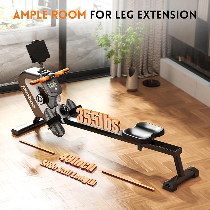 pooboo Rowing Machine, Max 350 LBS Magnetic Rower with LCD Monitor, Tablet Holder, Upgraded Rowing Machines for Home use