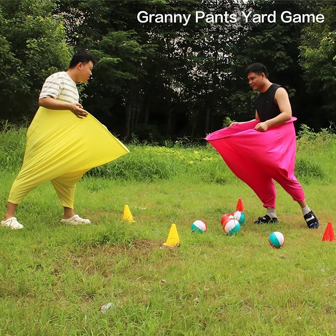 Granny Pants Yard Game Set - Peculiar Outdoor Game Granny Pants with 3 Bouncy Balls, 2 Marker Cones & Air Pump, Perfect for Family Reunion Games, Backyard Gatherings & Team Games
