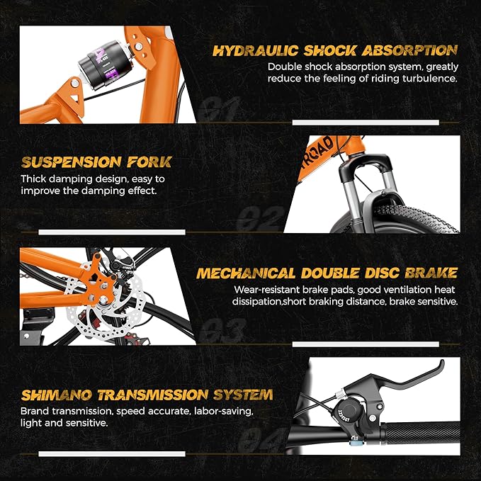 Outroad Folding Mountain Bike Foldable/Unfoldable Bike 26 Inch for Adult, 21-Speed Dual Suspension High-Carbon Steel MTB Foldable Bicycle, Dual Disc Brake Folding Bikes for Women and Men