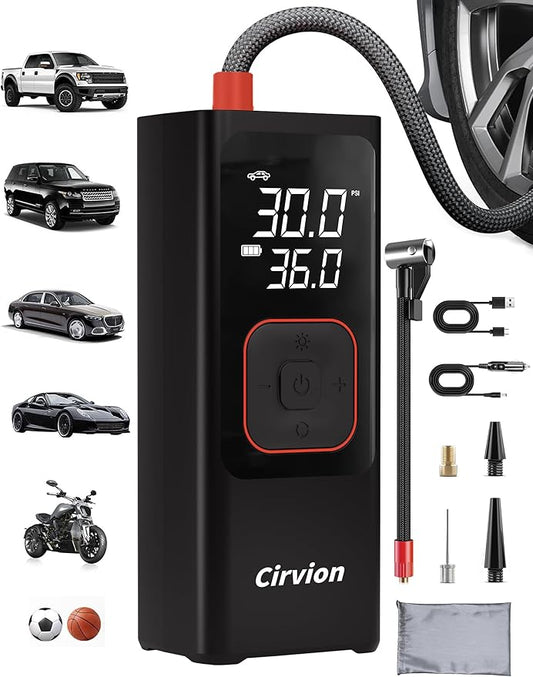 Tire Inflator Portable Air Compressor, 3X Faster 25000mAh 160 PSI Air Pump for Car Tires- Cordless, with Pressure Gauge, LED Light & Digital Display, for Car, Pickup, Truck, Motor, E-Bike and Bicycle
