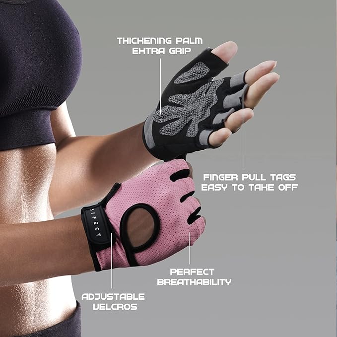 LIFECT Essential Breathable Workout Gloves, Weight Lifting Fingerless Gym Exercise Gloves with Curved Open Back, for Powerlifting, Women and Men