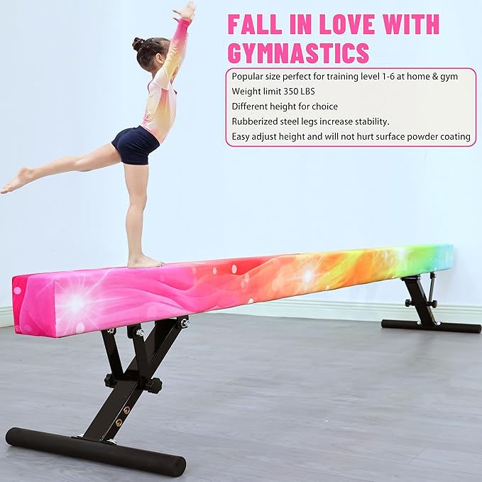 Adjustable Balance Beam Gymnastics Beam 8 FT Adjustable Height Beams for Kids, High and Low Floor Beams,Gymnastics Equipment for Kids Adults Training at Home and Gym Center