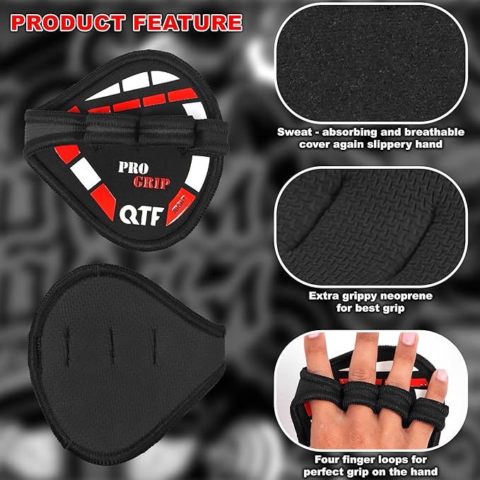 QTF Gym Grips Pads - Neoprene Gloves Gym Palm Protector Weight Lifting Grips Replacement of Workout Gloves Men and Women - Lifting Grip Pads for Weightlifting, Calisthenics & Pull Ups.