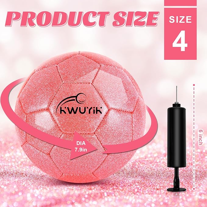 Size 3 4 5 Glitter Pink Gold Purple Soccer Ball Set with Pump Youth Soccer Ball for Kids Aged 4-6 6-8 8-12 Toddler Soccer Ball Soft Training Ball Practice for Teens Children Adults Boys Girls