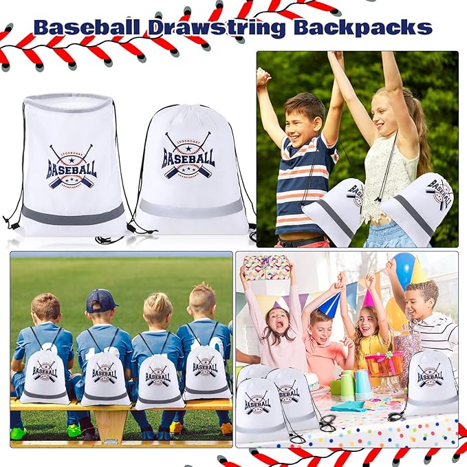 Xinnun 20 Pcs Baseball Drawstring Backpack, 13.39 x 16.54 Inch Baseball Bag Gym Sport Trip Party Favors Birthday Supplies