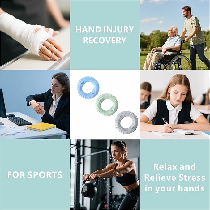 7 PCS Grip Strength Trainer Kit, Hand Gripper Strengthener, Forearm Strengthener, Finger Strengthener, Finger Exerciser, Massage ball, Forearm Workout Ring for Muscle Building and Injury Recover