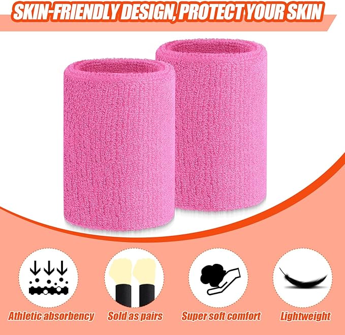 Wettarn 6 Pcs 4 Inch Wrist Sweatbands Tennis & Gymnastics Wristbands for Grips & Sport Cotton Elastic Thick Wrist Bands for Tennis & Football