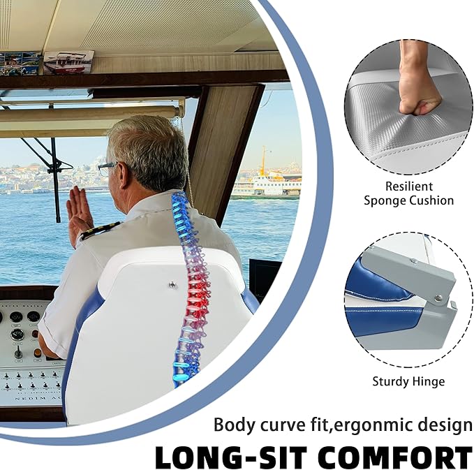 2-Pack High Back Boat Seat with Thickened Sponge Padding and Hinge, Fold-Down Boat Captain Chairs, Easy to Store, Ideal for Fishing, Sightseeing