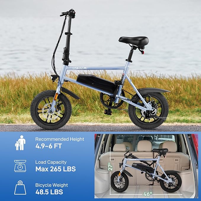 Winado Electric Bike for Adults, 14" Folding Electric Bicycle 450W Motor with Dual Disc Brakes, Max Range 25Miles(Pedal-Assist) & Speed 15.5MPH, Foldable Commuter City Ebike for Adults/Teens