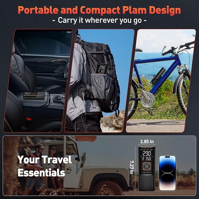 Tire Inflator Portable Air Compressor - Air Pump for Car Tires Cordless Rechargeable, 150PSI Electric Bike Tire Pump with Pressure Gauge for Bicycle Motorcycle Ball, Gifts for Car Owner, Auto Shutoff