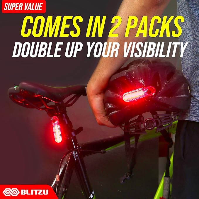 BLITZU USB-C Rechargeable Bike Tail Light 2 Pack, Bright Bicycle Rear Cycling Safety Flashlight Accessories for Night Riding, Cyborg 120T, 4 Light Modes for Adults Kids Men Women Road Mountain