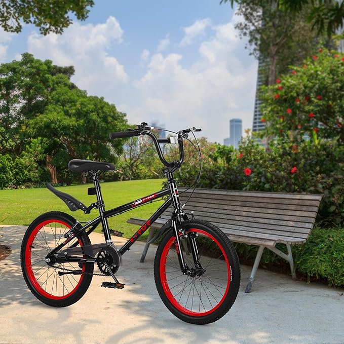 20 Inch Freestyle BMX Bike Bicycles, 20 Inch Boys Bikes Kid Bicycle for 7-12 Years Old Kid and Beginner Level Rider, Single Speed, Outdoor Cycling Bike Kids Mountain Bike, Multiple Colors