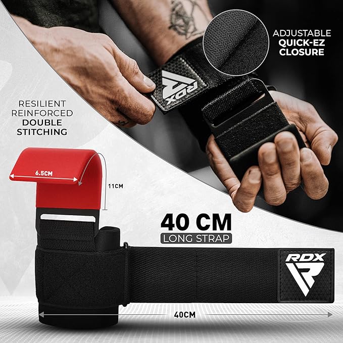 RDX Weight Lifting Hooks for Deadlifting (Pair) - 600Lbs Capacity - 8MM Neoprene Wrist Support Wraps - Grip Enhancer for Pull Ups Lat Pulldowns Rows - Adjustable Gym Workout Power Straps for Men Women