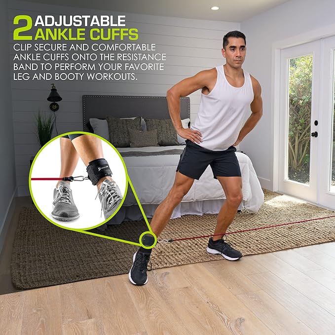 ProsourceFit Single Stackable Resistance Bands with Door Anchor and Exercise Guide, 8-12 LB, Heavy Duty Fitness Tube for Full-Body Exercises and Home Workouts