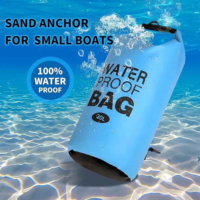 500D Sand Anchor for Small Boats, Power Watercrafts, 2 in 1 PWC Jet Ski Anchor Kit with Adjustable Buoy, Waterproof Dry Bag for Jet Ski, Kayak, Boat, Hiking Foldable Sandbags