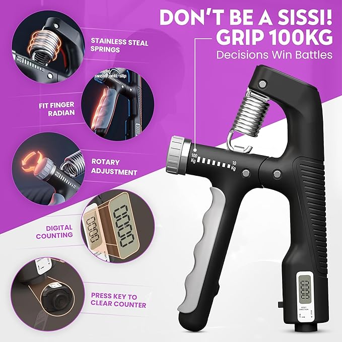 Hand Gripper Strengthener, Adjustable Resistance 22-220Lbs (10-100kg) Forearm Exerciser, Grip Strength Trainer for Muscle Building & Injury Recovery, Aerobic Hands