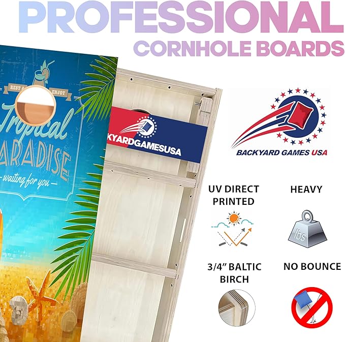 CornholeGamesUSA Pro Cornhole Boards Set | Made in USA | 3/4 Baltic Birch | No Bounce | Triple Thick Legs | Two Brace & Handles, Tournament 2x4 Regulation Set with Score Tower & Cornhole Bags