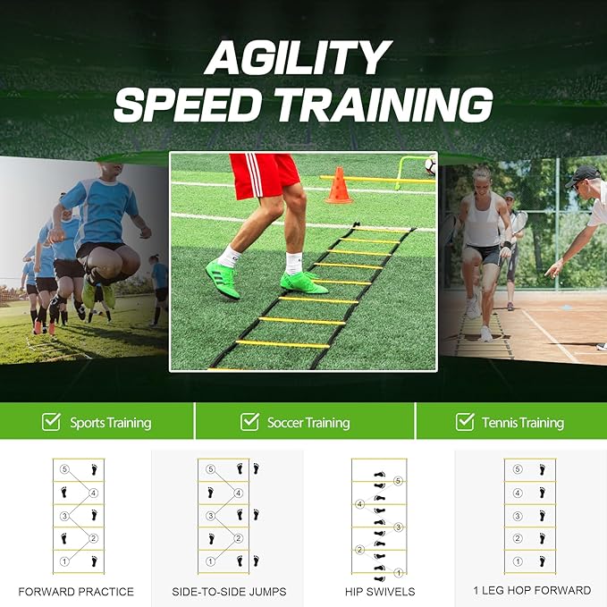 Agility Ladder 12 Rung 20 FT Speed Training Ladder Drill Sports Workout Equipment for Football Soccer Footwork Exercise