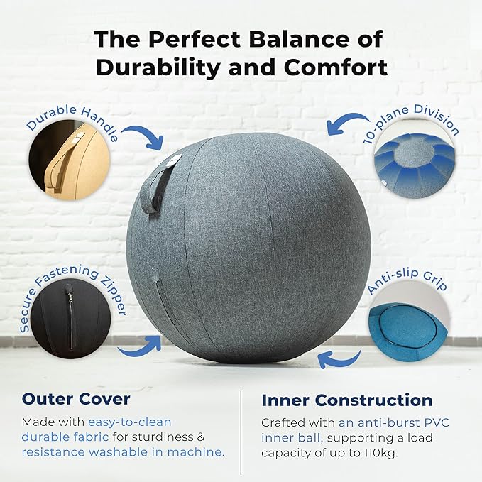 Balance Ball Chair for Office & Home - Ergonomic Exercise Ball for Posture & Back Pain Relief, Yoga Ball Chair - Sitting Ball with Washable Linen Cover