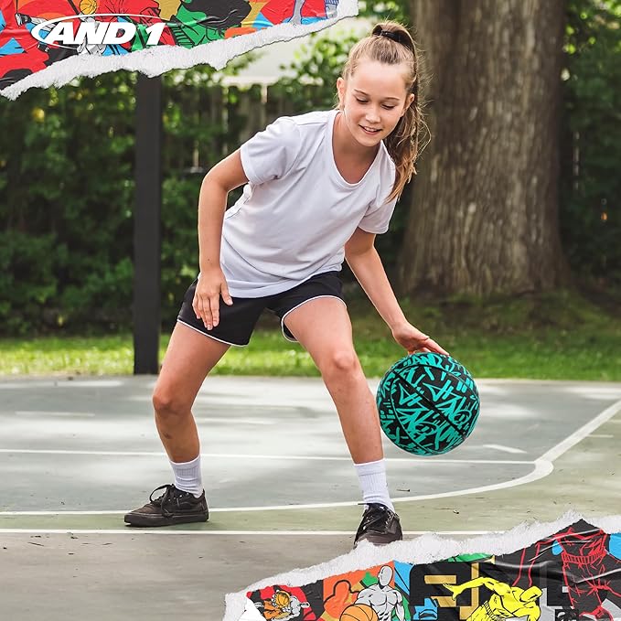 AND1 Fantom Graffiti Rubber Basketball - Streetball for Indoor and Outdoor Use, Deep Channel Construction and Durability