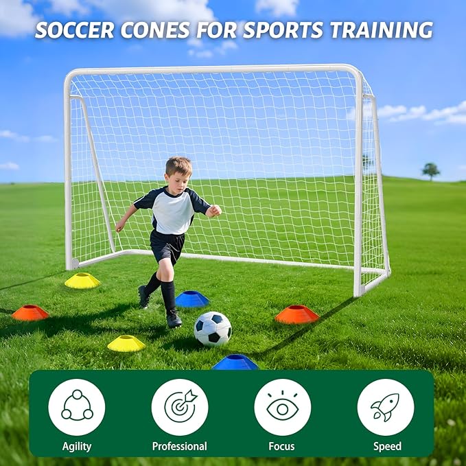 NAIZEA Soccer Goal - 12x6FT/16x7FT/10x6FT/8x6FT/6x4FT Soccer Goals for Backyard - Metal Soccer Goals for Youth Adult - Multiple Sizes Colors - Perfect for Games Indoor Outdoor Practice