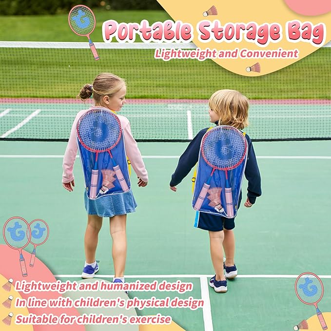 JOY SPOT! Kids Badminton Rackets Set with Soft Grip, Oversize & Lightweight Shuttlecocks Racquet with Carry Bag for Children Youth, 2 Player Sport Game for Indoor Outdoor Backyard