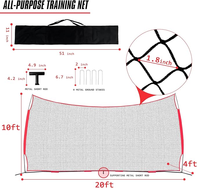 portable Portable Backstop Barrier Netting - multi-Sport lacrosse soccer basketball tennis protective screen with Carry Bag