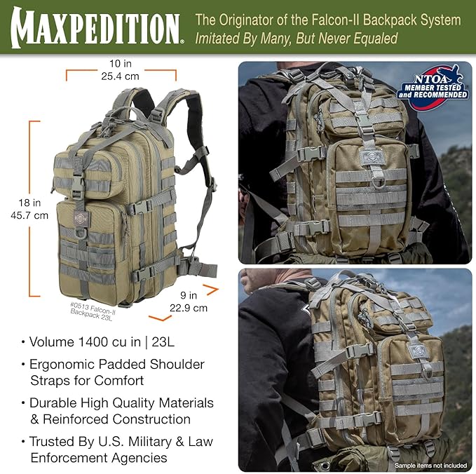 MAXPEDITION Falcon-II Backpack, 23L Tactical Backpack, Survival Pack, Bug Out Bag, MOLLE Go Bag for EDC, 0513