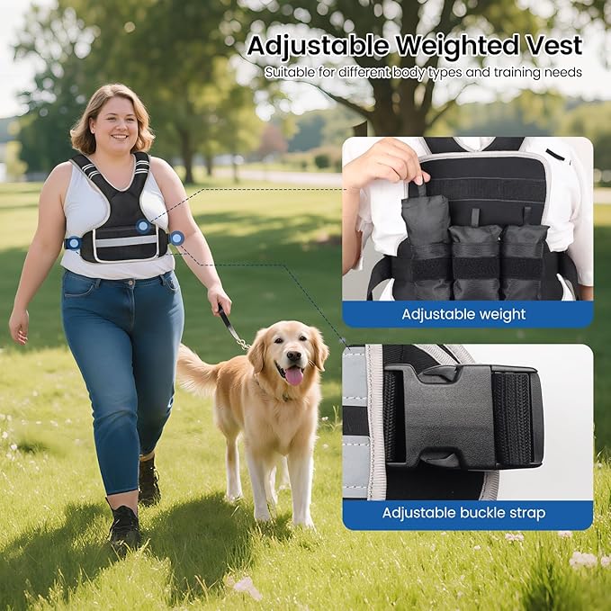 Adjustable Weighted Vest Woman 4-10lb/12-18lb/20-32lb Weighted Vest Men with 6 Ironsand Weights, Shoulder Pads and Large Pocket for Walking Running Crossfit Strength Training