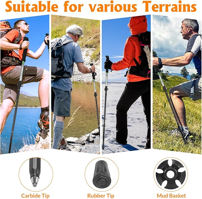 Travel Folding Trekking Hiking Pole with Carrying Case,Collapsible Cane Adjustable Walking Stick Portable Mobility Aid for Women Men Hikers Gift,Black