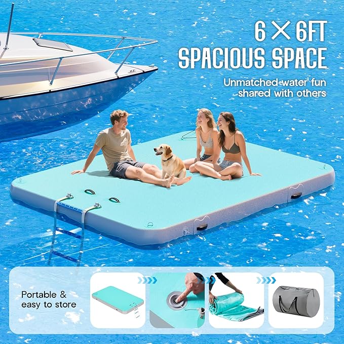 Specraft Inflatable Floating Dock, Non-Slip Air Dock Platform loating Island Raft with Rope Ladder for Pool Lake Beach Ocean