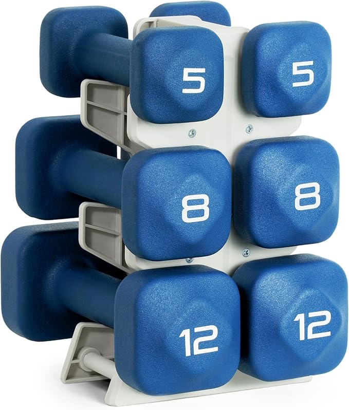 Tone Fitness Neoprene Dumbbell Set with Storage Rack – Non-Slip, Anti-Roll Hand Weights for Home Gym Workouts | 20 lb, 32 lb, & 50 lb Options