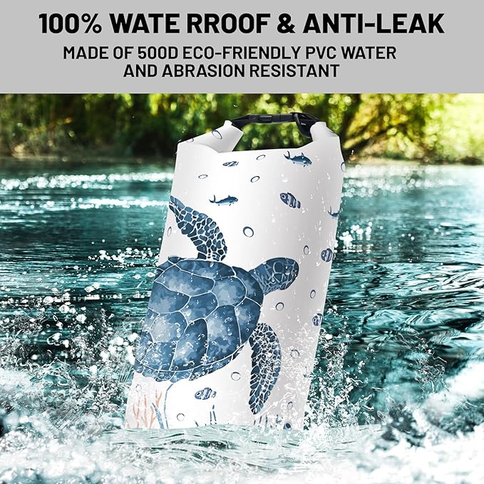 Waterproof Dry Bag,Roll Top Sea Turtle Coral Starfish Waterproof Backpack 5L/10L/20L Floating and Lightweight Bags for Kayaking, Boating, Fishing, Swimming and Camping with Waterproof Phone Case