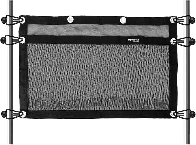 Boat Storage Bag,Polyester Boat Mesh Suspended Storage Bag,Black Boats Storage Mesh Pocket,Boat Seat Storage Bag for Leaning Post with 6 Positioning Elastic Loops. (24" L x 15" W)
