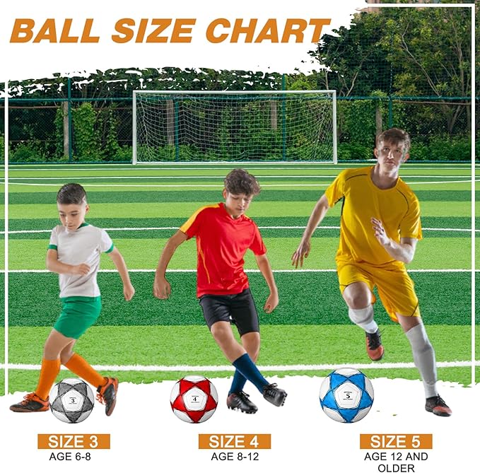 Deekin 12 Pcs Soccer Balls Bulk with Pump Deflated Sizes 3, 4, 5, Official Size Sport Soccer Ball Training Ball for Kids Youth Adult Game Match School Training Accessories Party Gift