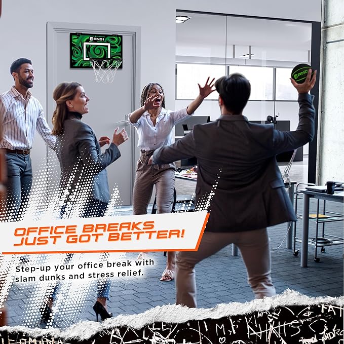 AND1 Over the Door Mini Basketball Hoop: 18x12 Shatterproof Backboard, 2 Mini Basketballs, and Hand Pump Included- Ultimate Indoor Basketball Accessory for Kids and Adults, No Tools Required