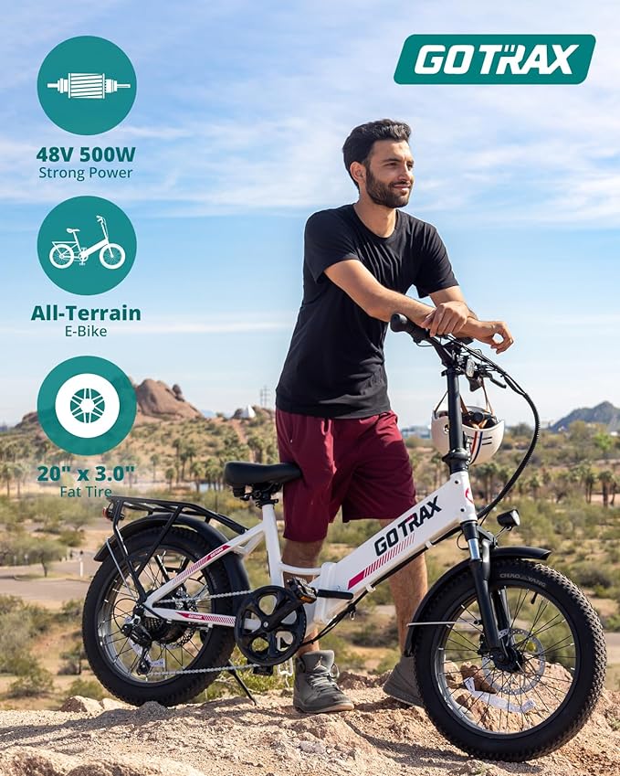 Gotrax 20" Folding Electric Bike with 55 Miles (Pedal-assist1) by 48V Battery, 20Mph Power by 500W, Smart LCD Display and 5 Pedal-Assist Levels, 7-Speed&Front Shock Absorber for Off-Road Bicycle