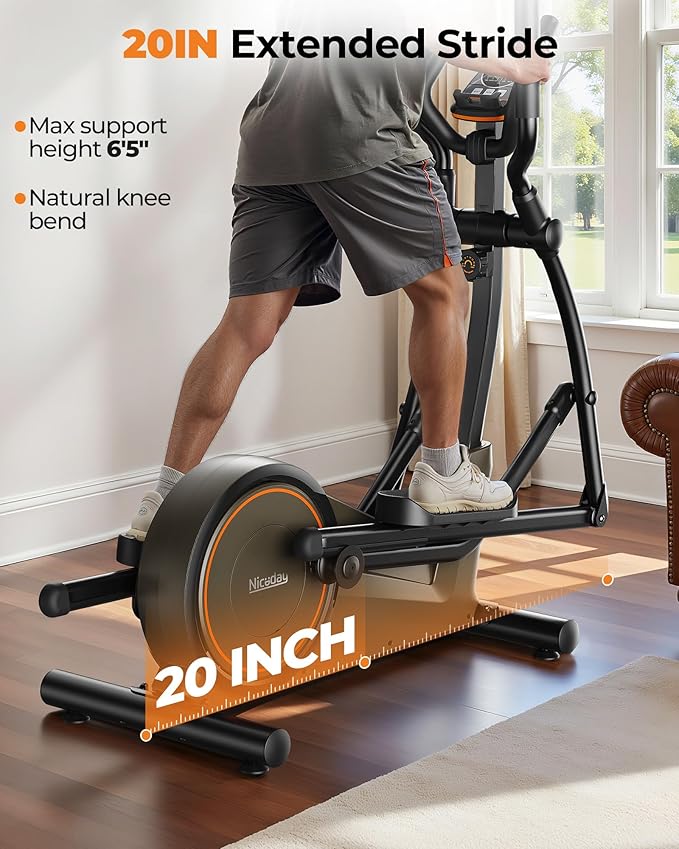 Niceday Elliptical Machine, Elliptical Exercise Machine for Home with Hyper-Quiet Magnetic Driving System, Elliptical Trainer with 15.5IN-20IN Stride, 16 Resistance Levels, 500LBS Loading Capacity