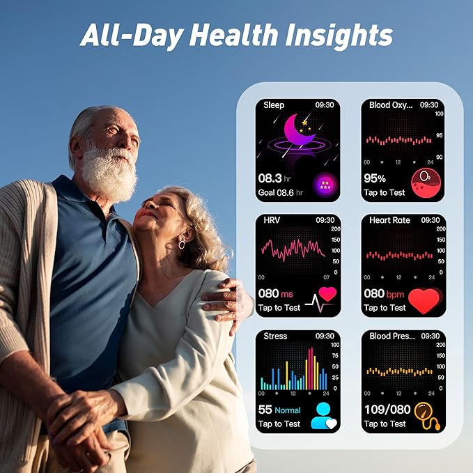 Smart Watch for Men Women, 2.04" AMOLED Color Screen, 24/7 Heart Rate, Blood Oxygen, Pressure, Sleep and Stress Health Monitor, Body Composition Insights, 150 Sports Modes (Brown)