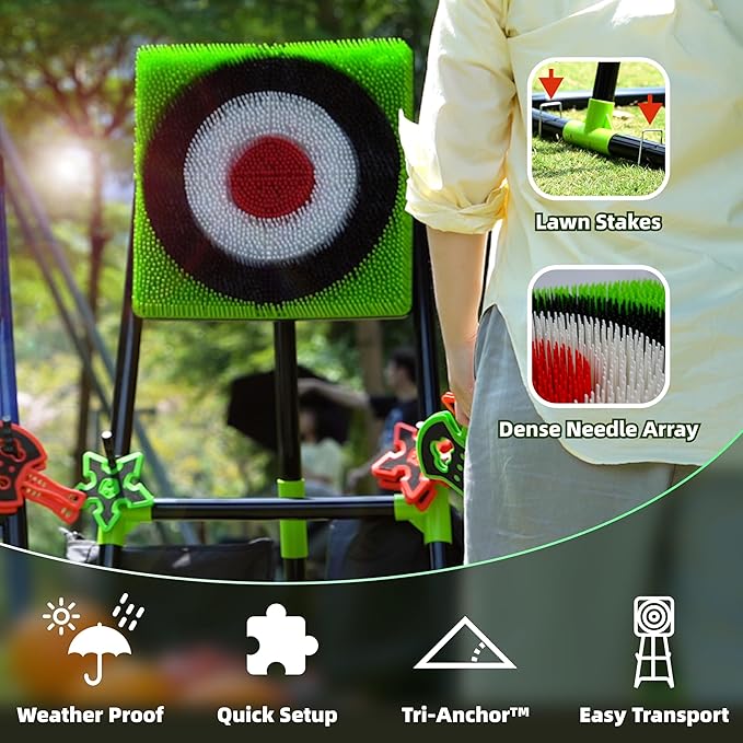 Family Axe Throwing Game for Backyard Fun | Safe Bristle Target Set with 4 Axes & 4 Darts for Kids & Adults | Lightweight & Portable for Carnival, Camping, Party and Indoor/Outdoor Games