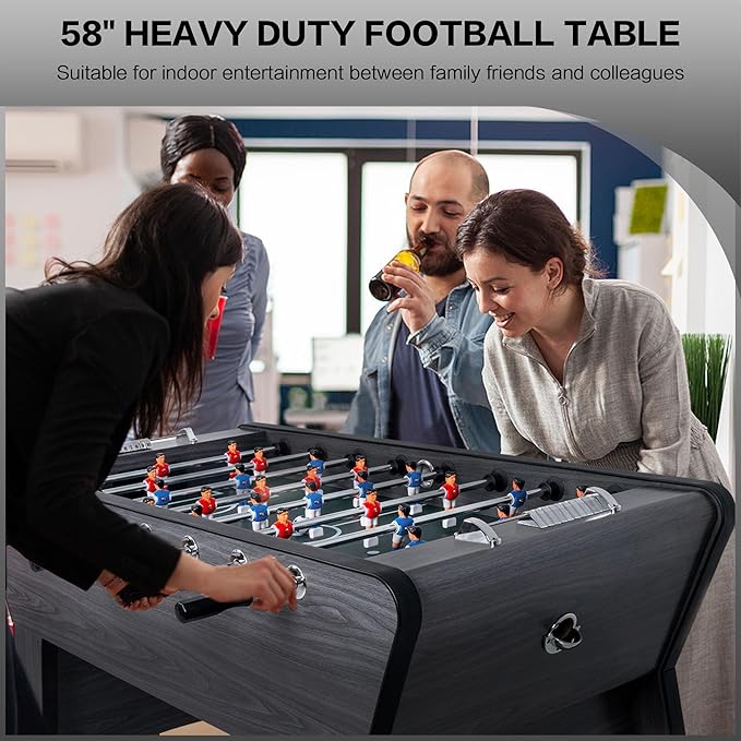 58" Foosball Table, Competition Sized Soccer Table Game, Heavy Duty Arcade Game Table with 2 Balls for Adult, Kids, Home, Indoor Game Room Sport (Wood Grain)
