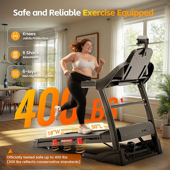 5.0 HP Folding Treadmills for Home with 15% Incline, 400 lbs Capacity Treadmills for Exercising, 0.6-10MPH, APP Control,Shock Absorption, Safe & Quiet