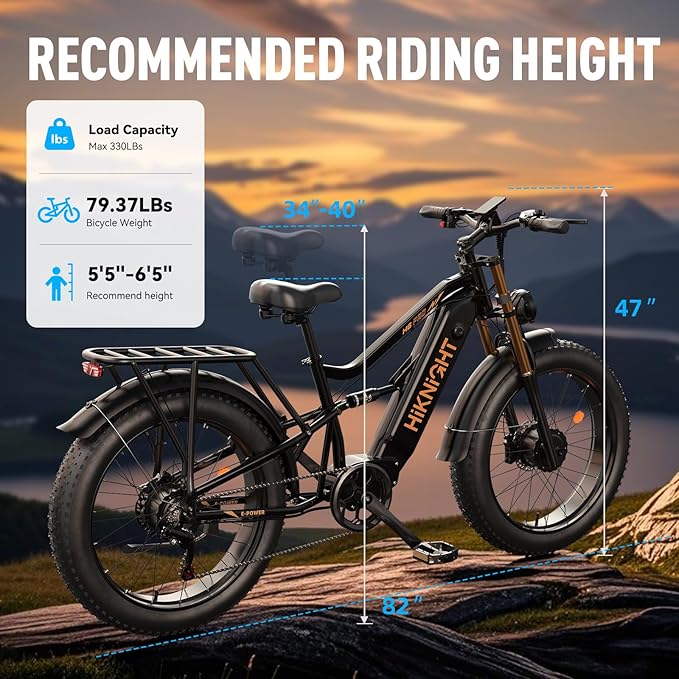 Dual Motor Electric Bike Peak 3000W, 52V 20AH Battery E Bike for Adults 26 Inch Fat Tire Mountain Electric Bicycle 38 MPH, Full Suspension Dual Hydraulic Disc Brake, Up to 90 Miles Range
