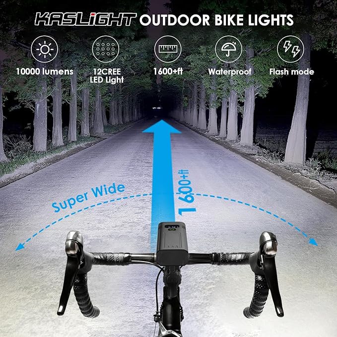 Bike Lights,Bike Light for Night Riding,10000Lumen LED Bike Headlight,Rechargeable Bike Headlight,Bright Bike Lights Front and Back with High Beam&Low Beam Light,Free Taillights