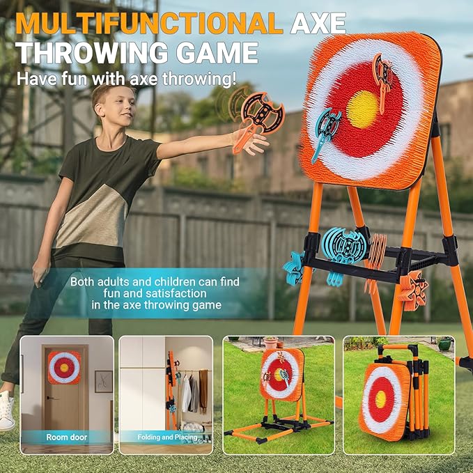 Axe Throwing Game Bristle Target with 16 Throwing Axes, Axe Throwing Outdoor Games for Kids Adults and Family, Backyard Games, Yard Game