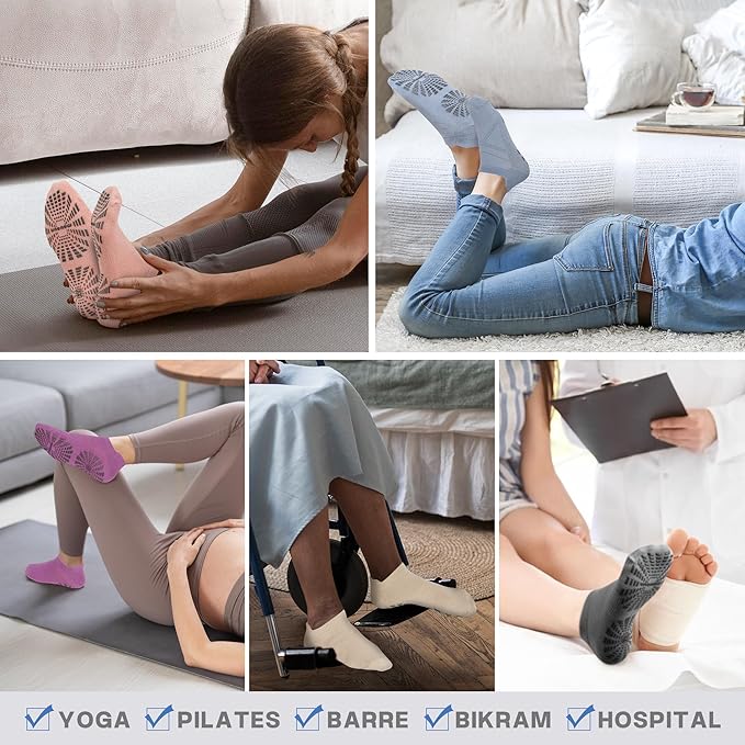 unenow 5 Pairs Pilates Socks for Women Non Slip Socks with Grips for Yoga Hospital Barre Barefoot