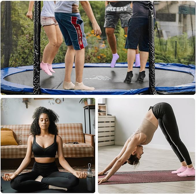 Hstyle 6 Pairs of Yoga Socks with Grips for Women and Men,Ideal for Ballet,Barefoot Workout,Pilates Grip Socks Non Slip Socks