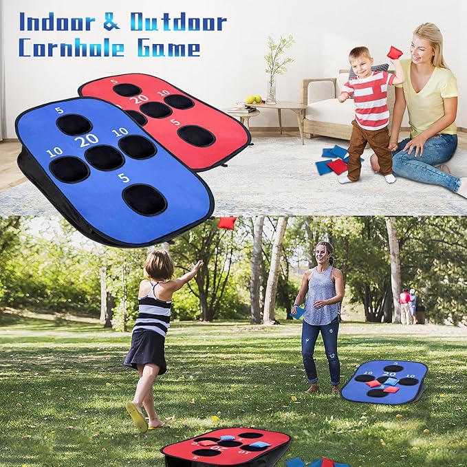 Portable Cornhole Set PVC Framed Corn Holes Outdoor Game Set with 2 Cornhole Boards, 8 Cornhole Bean Bags and Carrying Case, Camping Games Indoor Outdoor for Kids and Adults, Travel Camping Accessory