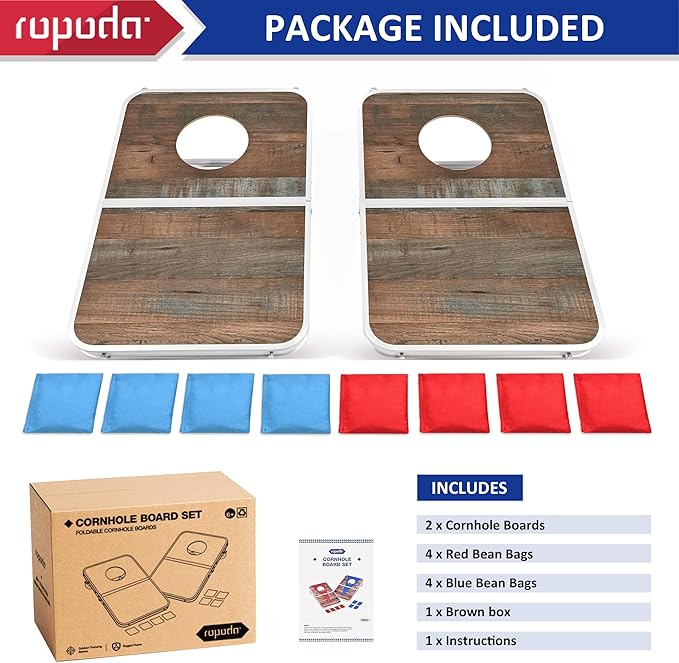 ROPODA Portable Cornhole Board Set,24 x 16 in Corn Hole Games for Adults with 8 Bean Bags, Lightweight Aluminum Alloy Edging Cornhole Set for Outdoor Games，Beach and Tailgates.